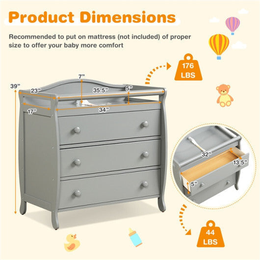Baby Changing Table Infant Diaper with 3 Drawers and Safety Belt-Brown