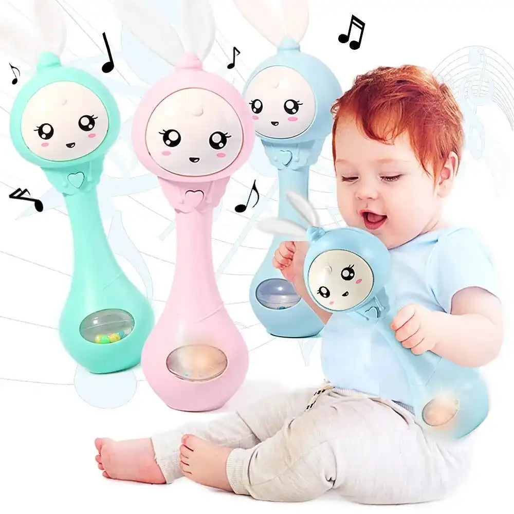 Baby Musical Rattle and Teethers, Sing Rabbit Baby Toy with 6 Classic Songs and Light for Toddlers Infant