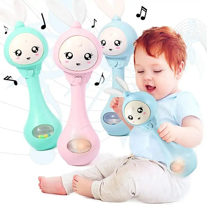 Baby Musical Rattle and Teethers, Sing Rabbit Baby Toy with 6 Classic Songs and Light for Toddlers Infant