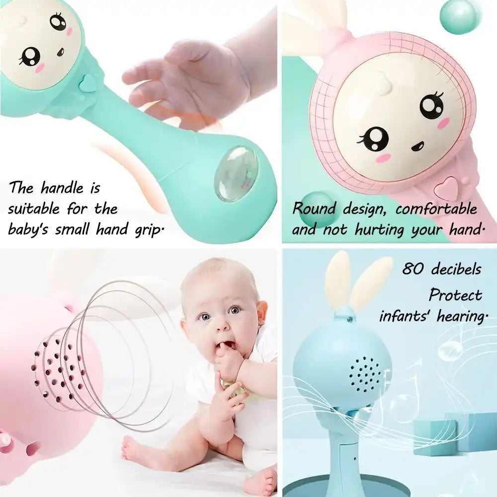 Baby Musical Rattle and Teethers, Sing Rabbit Baby Toy with 6 Classic Songs and Light for Toddlers Infant