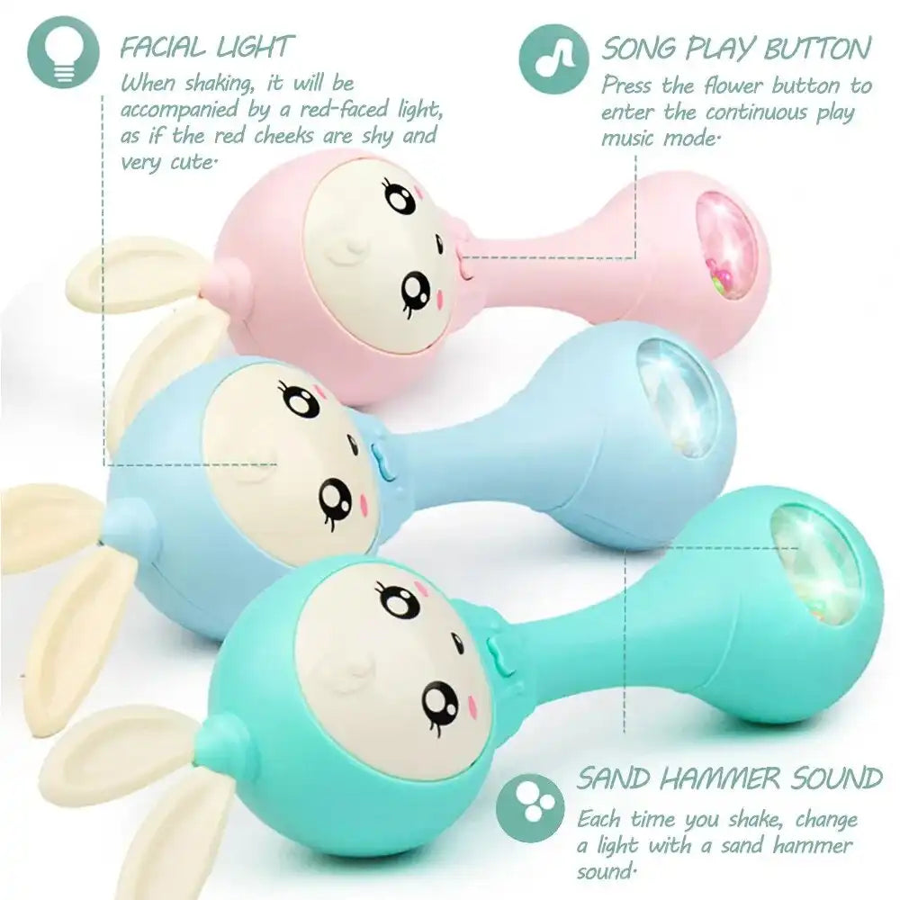 Baby Musical Rattle and Teethers, Sing Rabbit Baby Toy with 6 Classic Songs and Light for Toddlers Infant
