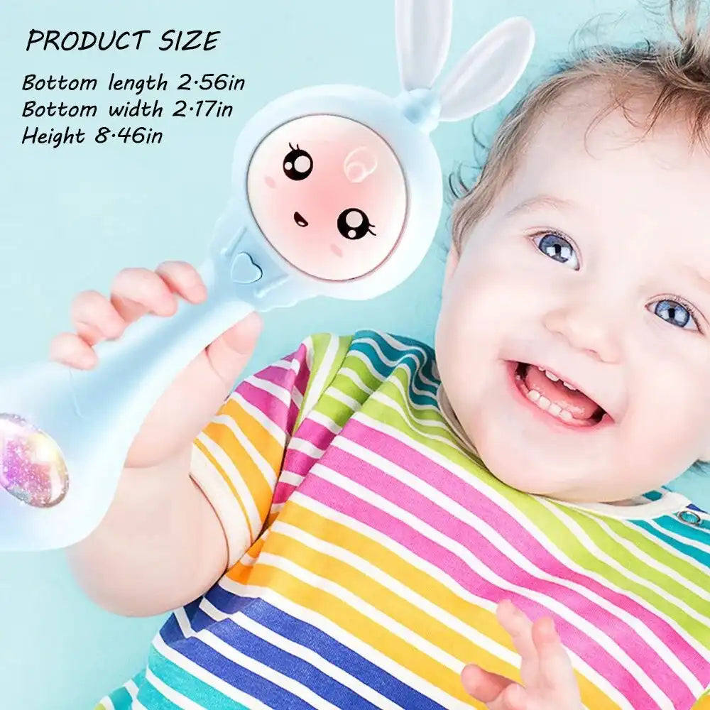 Baby Musical Rattle and Teethers, Sing Rabbit Baby Toy with 6 Classic Songs and Light for Toddlers Infant