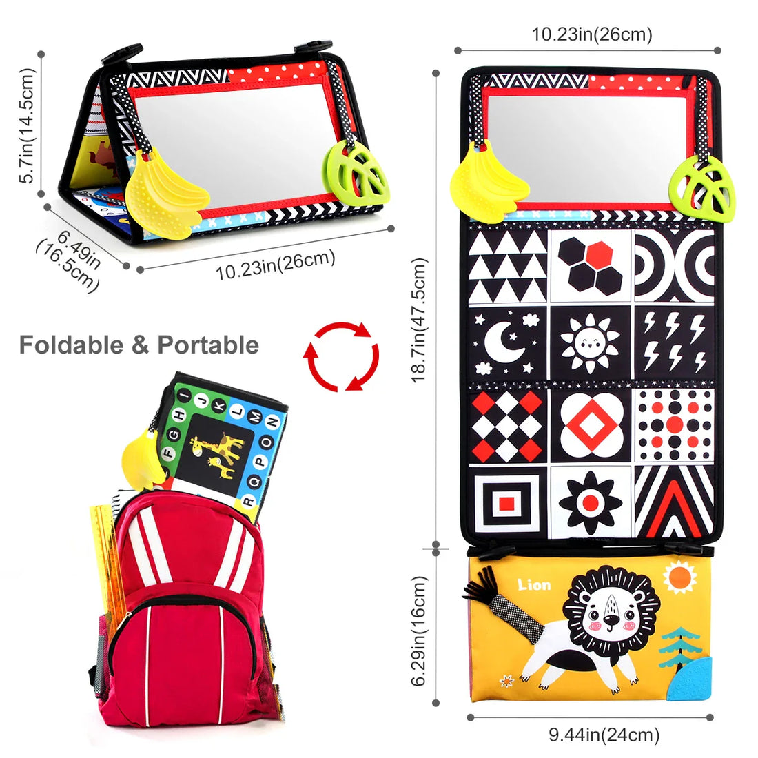 Black White Baby Floor Mirror Tummy Time Sensory Toy