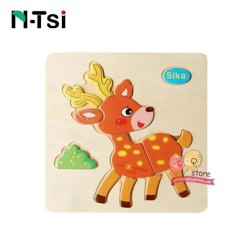 Baby Wooden Puzzle Toys Cartoon Animal Educational Game for Toddlers