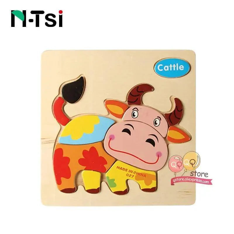 Baby Wooden Puzzle Toys Cartoon Animal Educational Game for Toddlers