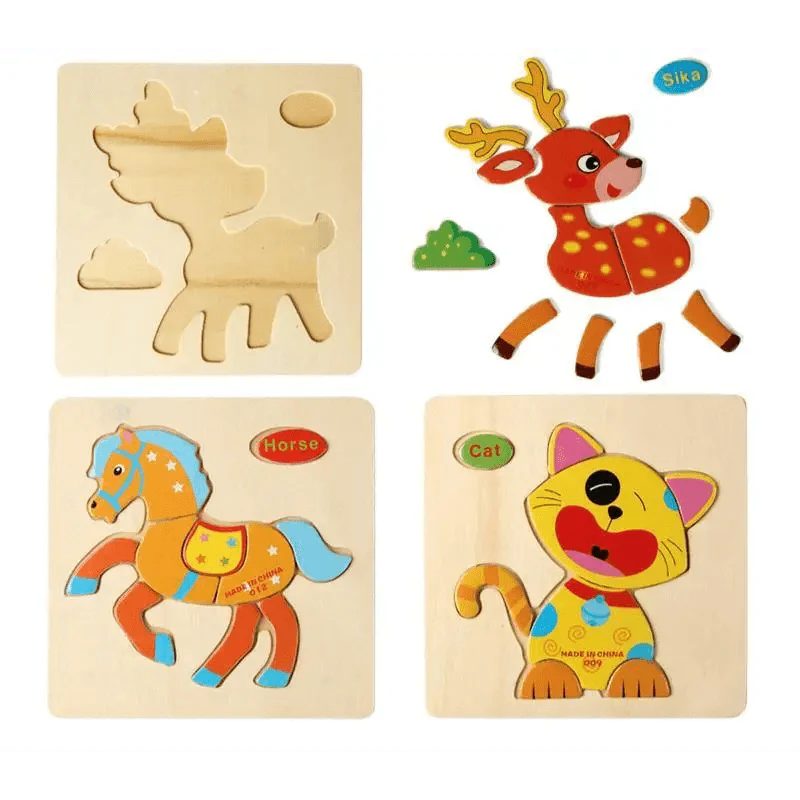 Baby Wooden Puzzle Toys Cartoon Animal Educational Game for Toddlers