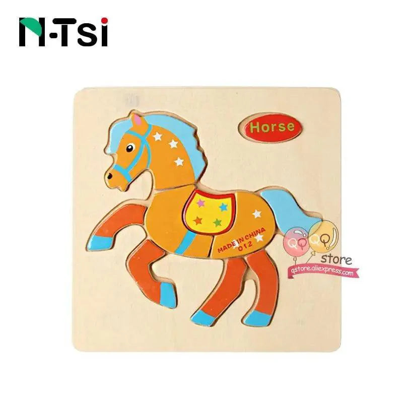 Baby Wooden Puzzle Toys Cartoon Animal Educational Game for Toddlers