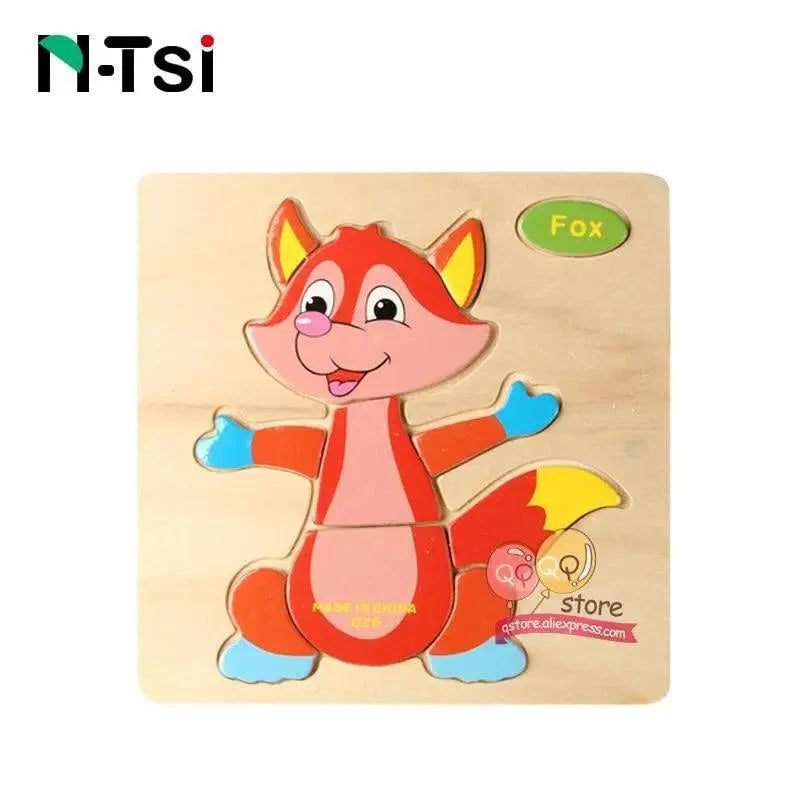 Baby Wooden Puzzle Toys Cartoon Animal Educational Game for Toddlers