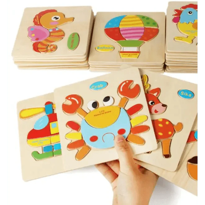 Baby Wooden Puzzle Toys Cartoon Animal Educational Game for Toddlers